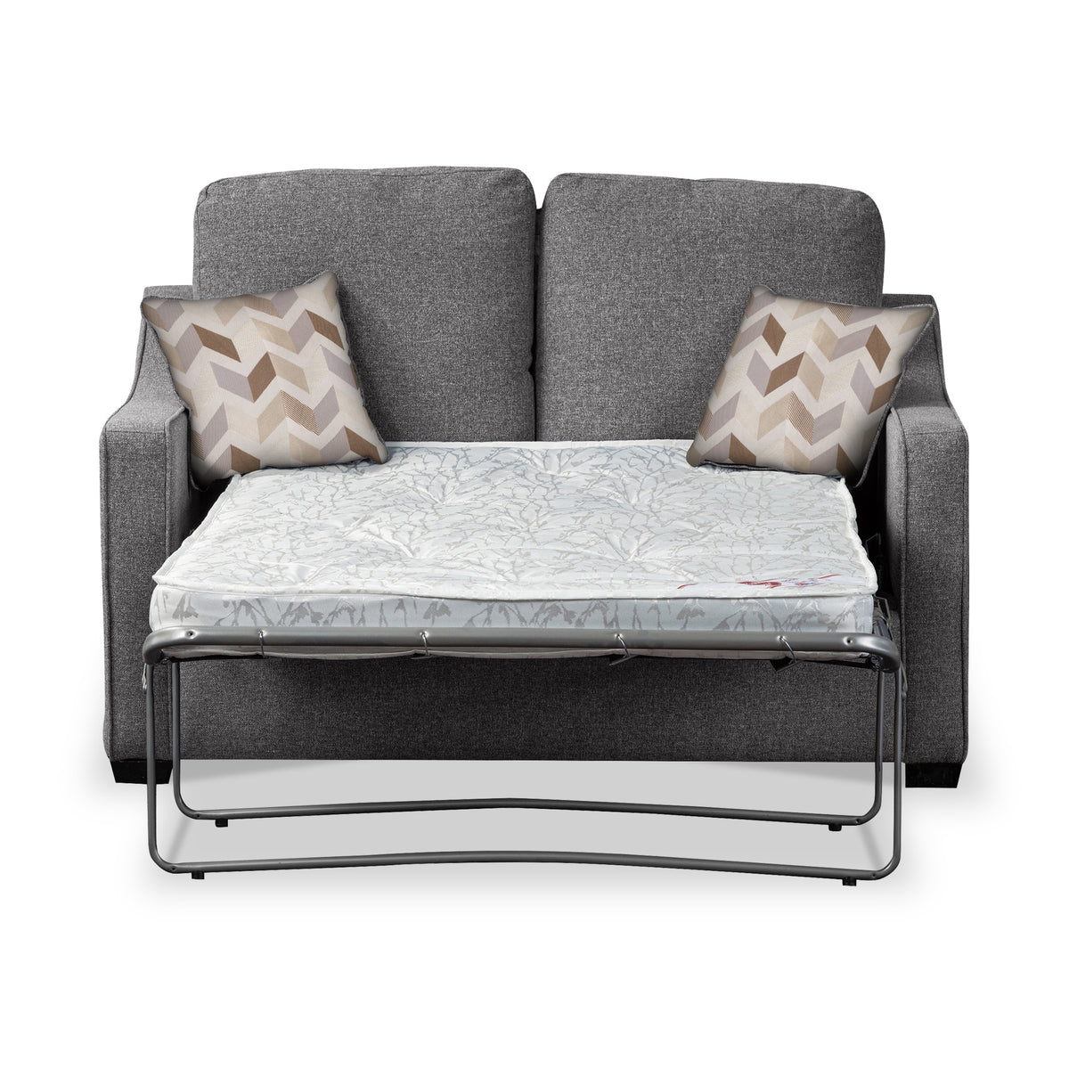 Fenton Charcoal Soft Weave 2 Seater Sofabed with Oatmeal Scatter Cushions from Roseland Furniture