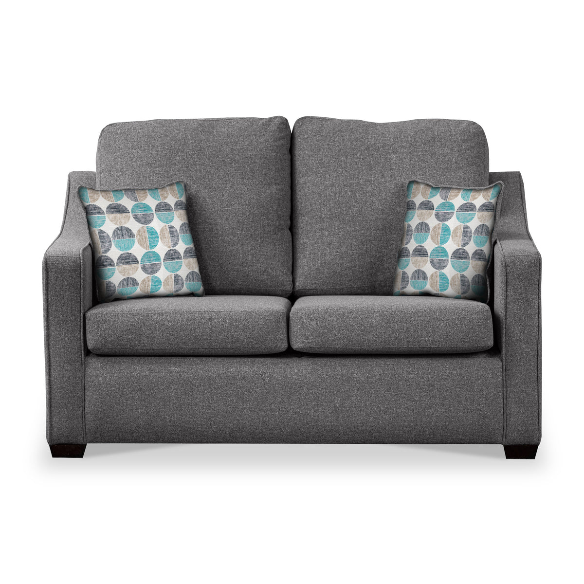 Fenton Charcoal Soft Weave 2 Seater Sofabed with Duck Egg Scatter Cushions from Roseland Furniture