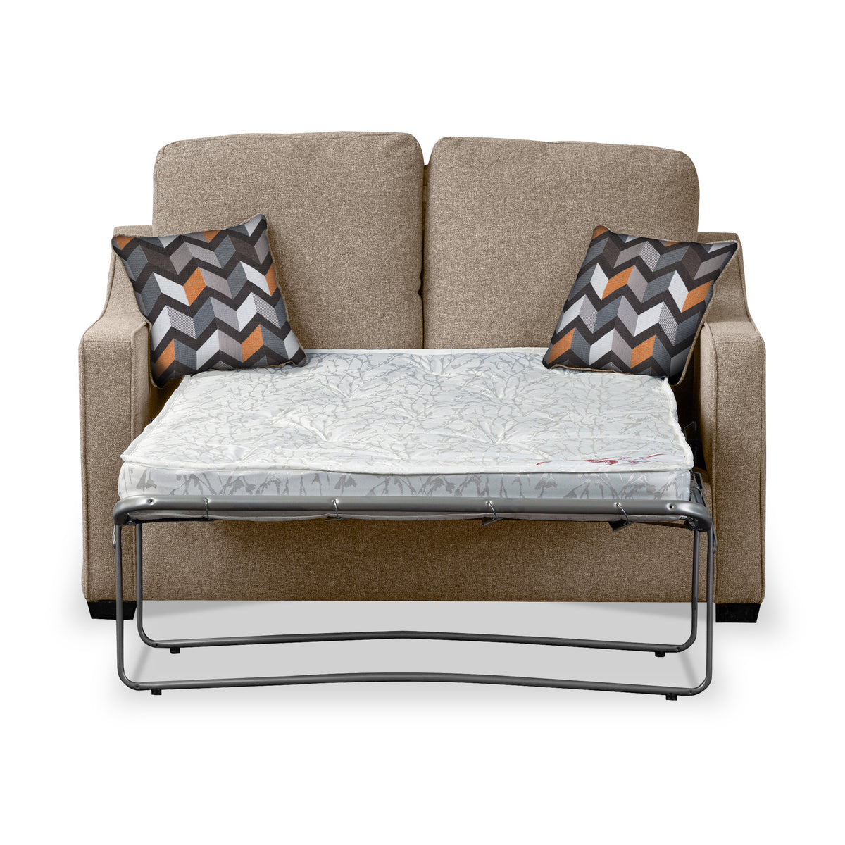 Fenton Fawn Soft Weave 2 Seater Sofabed with Charcoal Scatter Cushions from Roseland Furniture