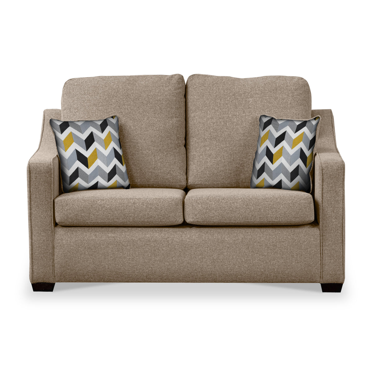 Fenton Fawn Soft Weave 2 Seater Sofabed with Mustard Scatter Cushions from Roseland Furniture