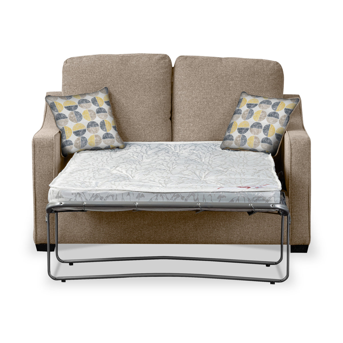 Fenton Fawn Soft Weave 2 Seater Sofabed with Beige Scatter Cushions from Roseland Furniture