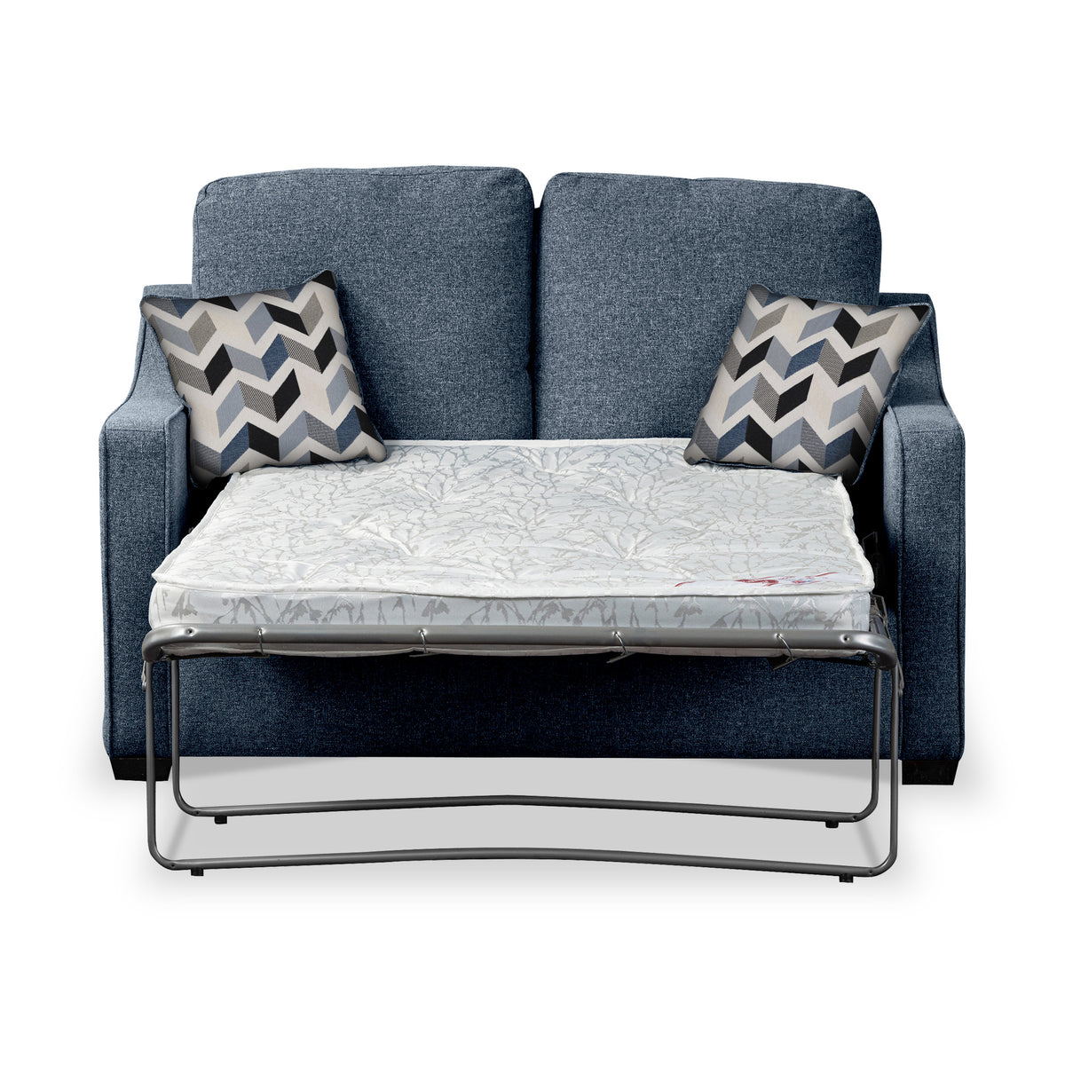 Fenton Midnight Soft Weave 2 Seater Sofabed with Denim Scatter Cushions from Roseland Furniture