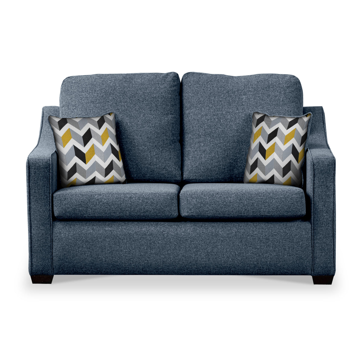 Fenton Midnight Soft Weave 2 Seater Sofabed with Mustard Scatter Cushions from Roseland Furniture