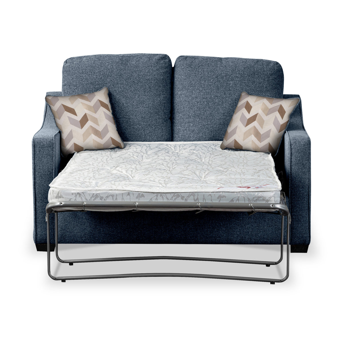 Fenton Midnight Soft Weave 2 Seater Sofabed with Oatmeal Scatter Cushions from Roseland Furniture