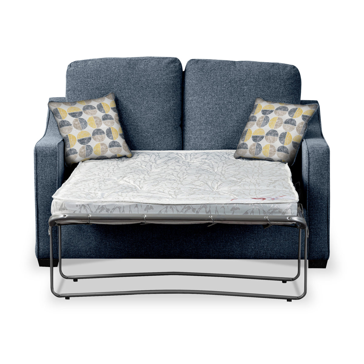 Fenton Midnight Soft Weave 2 Seater Sofabed with Beige Scatter Cushions from Roseland Furniture