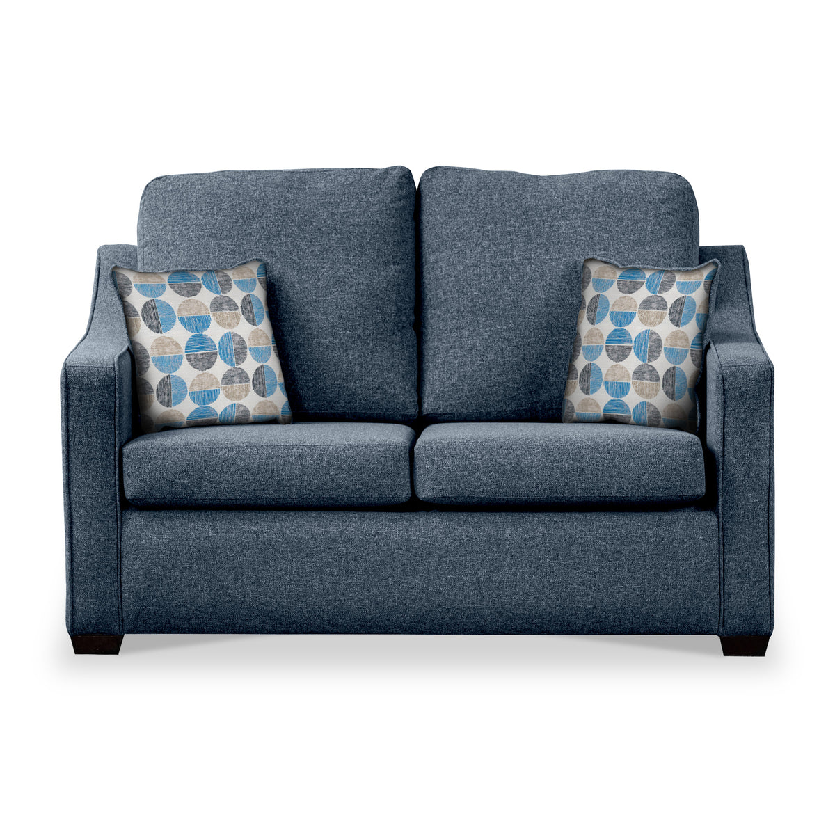 Fenton Midnight Soft Weave 2 Seater Sofabed with Blue Scatter Cushions from Roseland Furniture