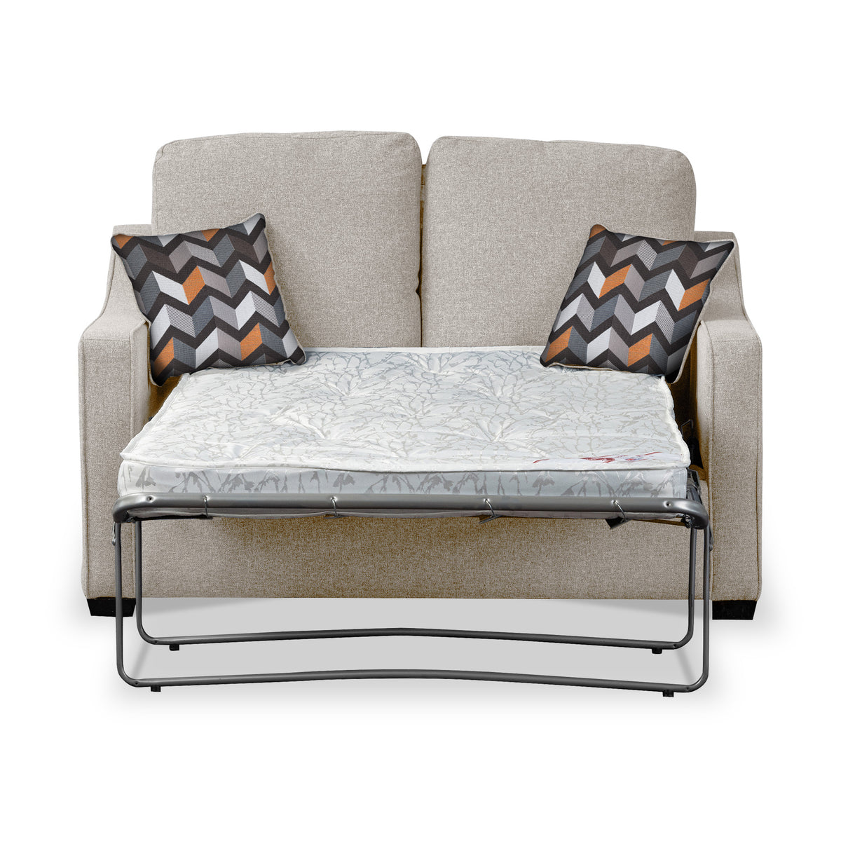 Fenton Oatmeal Soft Weave 2 Seater Sofabed with Charcoal Scatter Cushions from Roseland Furniture