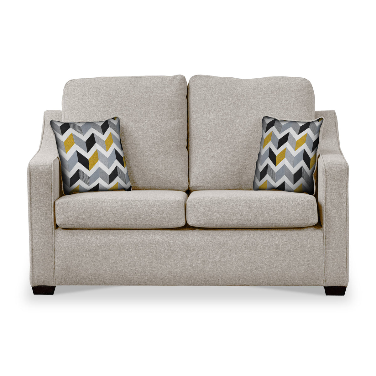 Fenton Oatmeal Soft Weave 2 Seater Sofabed with Mustard Scatter Cushions from Roseland Furniture
