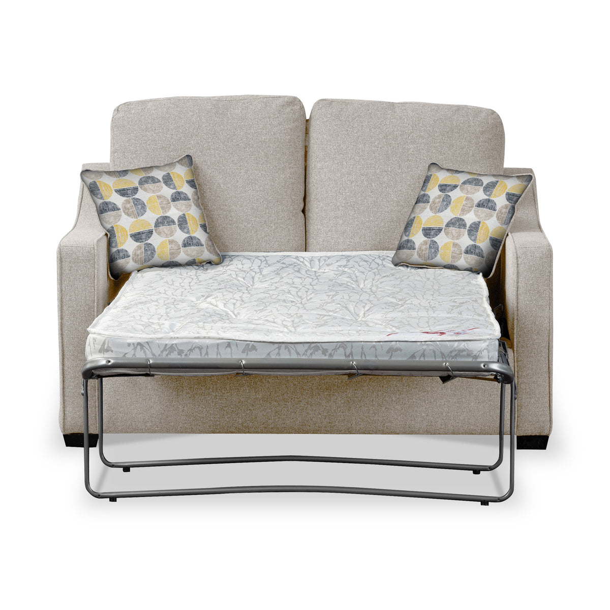 Fenton Oatmeal Soft Weave 2 Seater Sofabed with Beige Scatter Cushions from Roseland Furniture