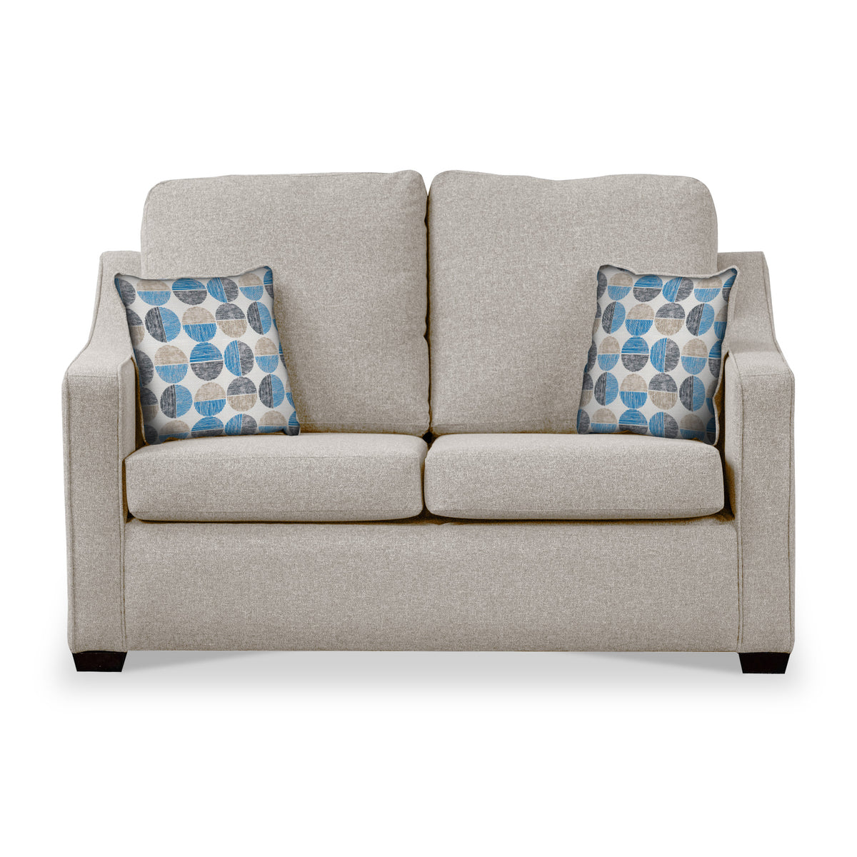 Fenton Oatmeal Soft Weave 2 Seater Sofabed with Blue Scatter Cushions from Roseland Furniture