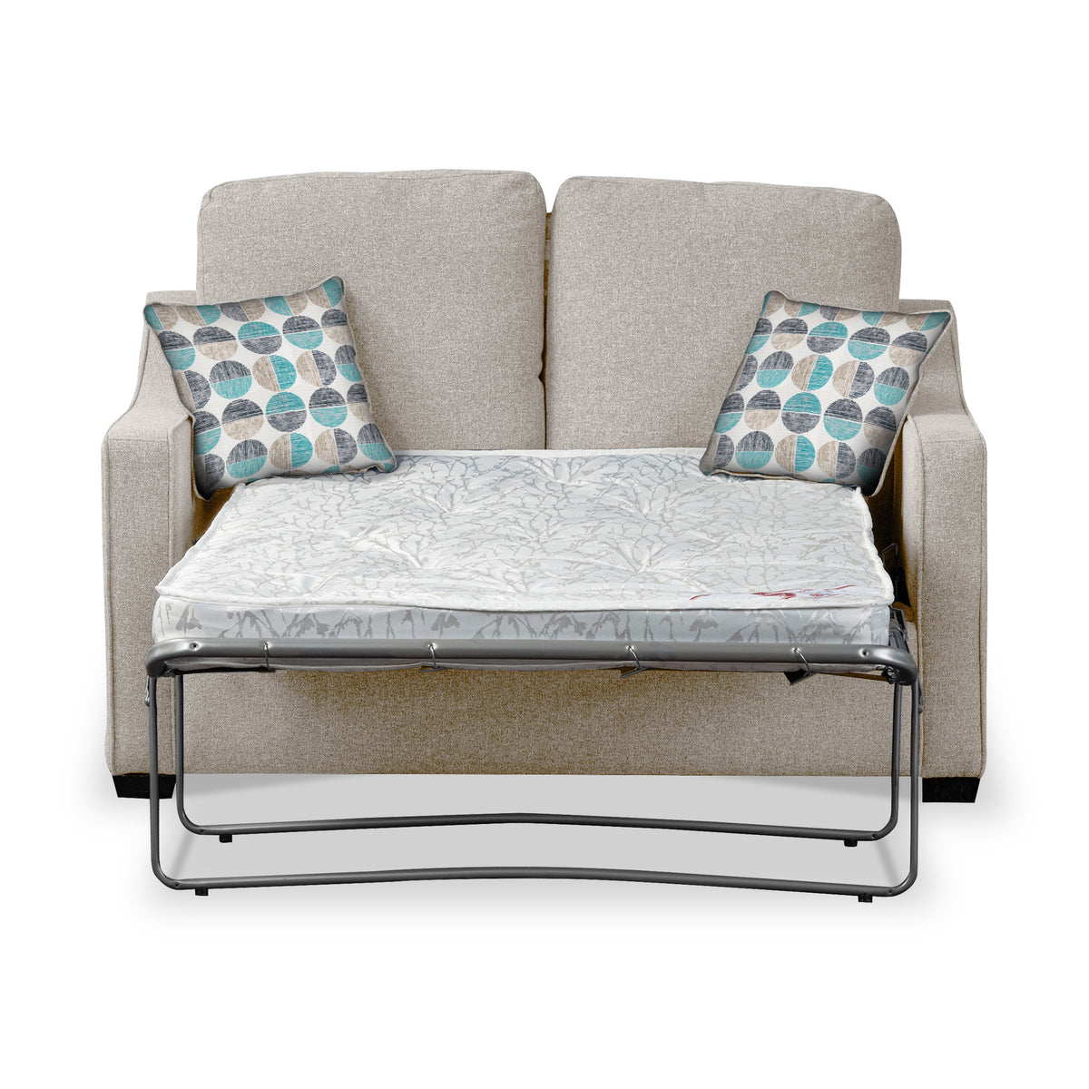 Fenton Oatmeal Soft Weave 2 Seater Sofabed with Duck Egg Scatter Cushions from Roseland Furniture