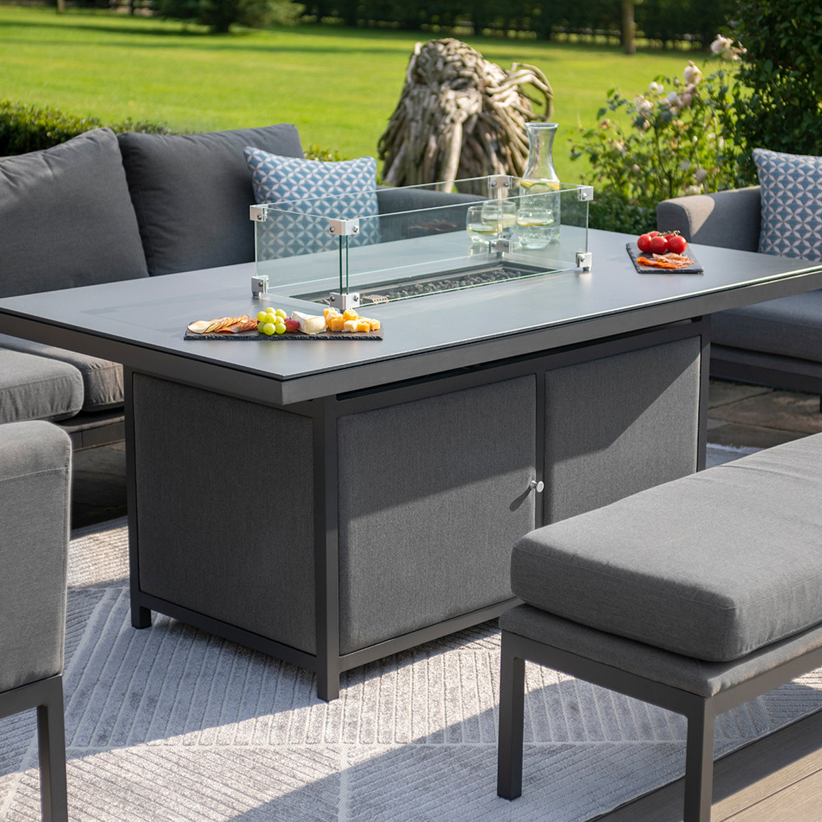 Maze Pulse Flanelle Grey 3 Seat Sofa Dining Set with Fire Pit from Roseland Furniture
