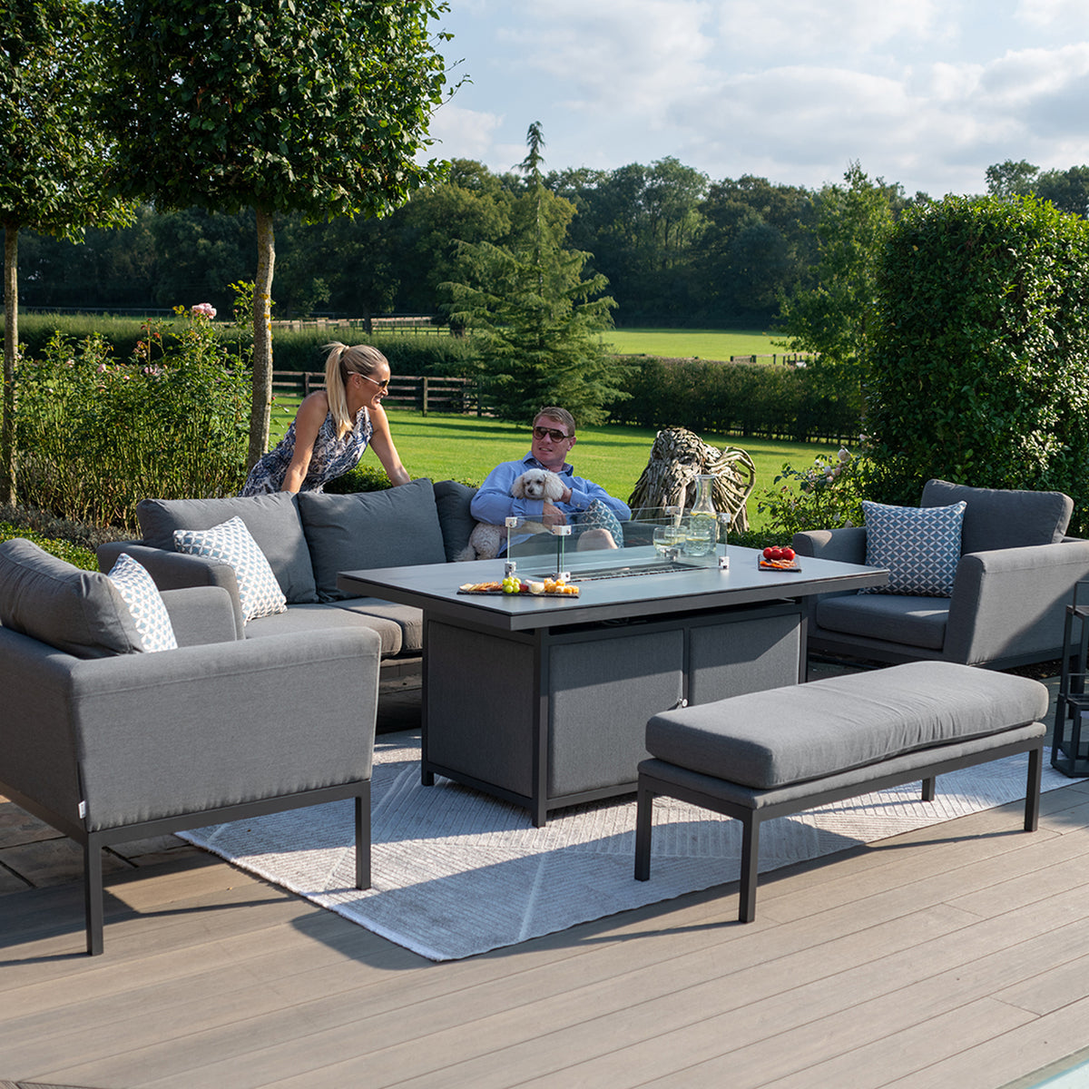 Maze Pulse Flanelle Grey 3 Seat Sofa Dining Set with Fire Pit from Roseland Furniture