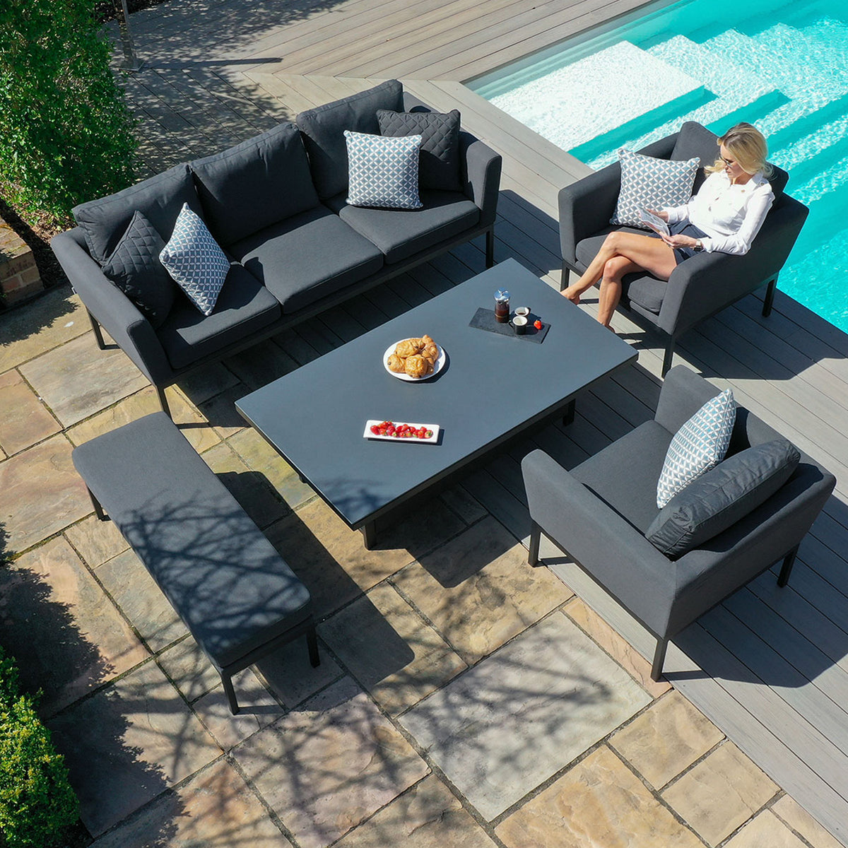 Maze Pulse Charcoal 3 Seat Sofa Outdoor Dining Set with Rising Table