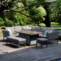 Maze Pulse Flanelle Right Hand Rectangular Outdoor Corner Dining Set with Fire Pit from Roseland Furniture