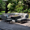 Maze Pulse Flanelle Left Handed Outdoor Rectangular Corner Dining Set with Fire Pit from Roseland furniture