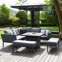 Maze Pulse Flanelle Outdoor Corner Dining Set with Square Fire Pit from Roseland Furniture