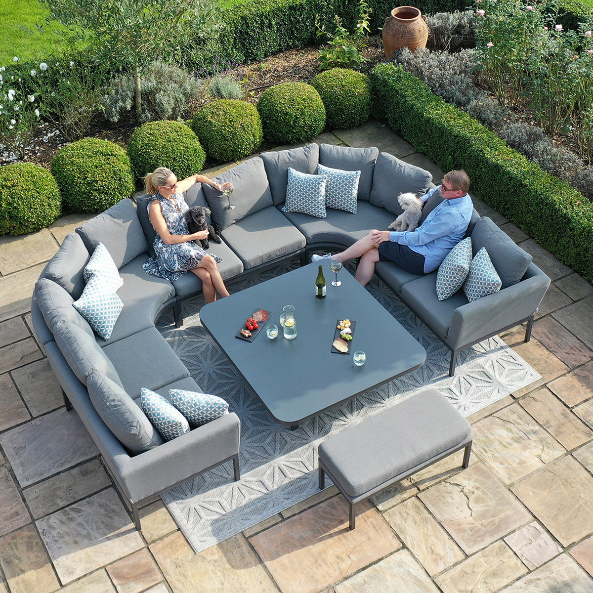 Maze Pulse Flanelle Grey U Shape Outdoor Dining Set with Rising Table