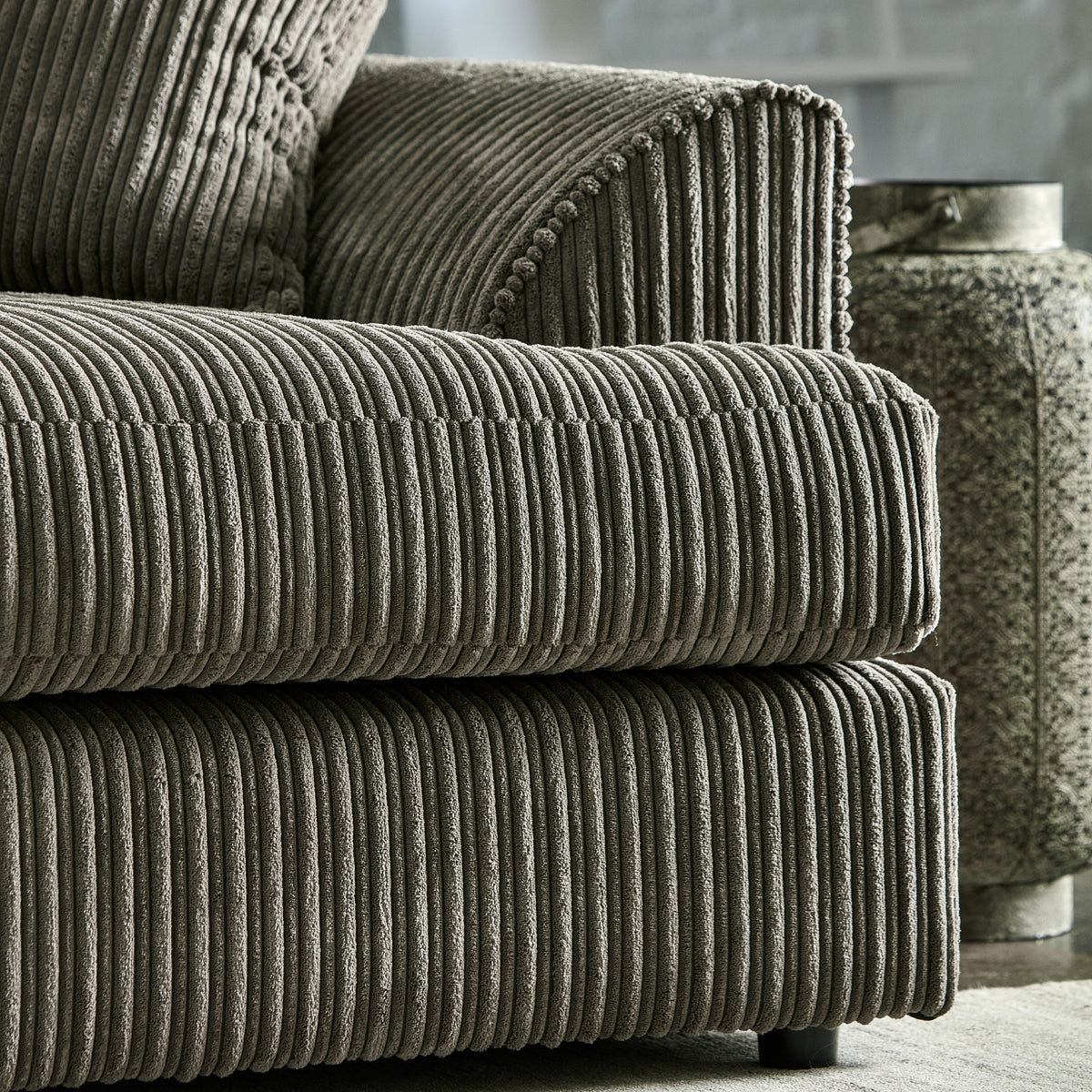 Bletchley Charcoal Jumbo Cord Corner Sofa from Roseland Furniture