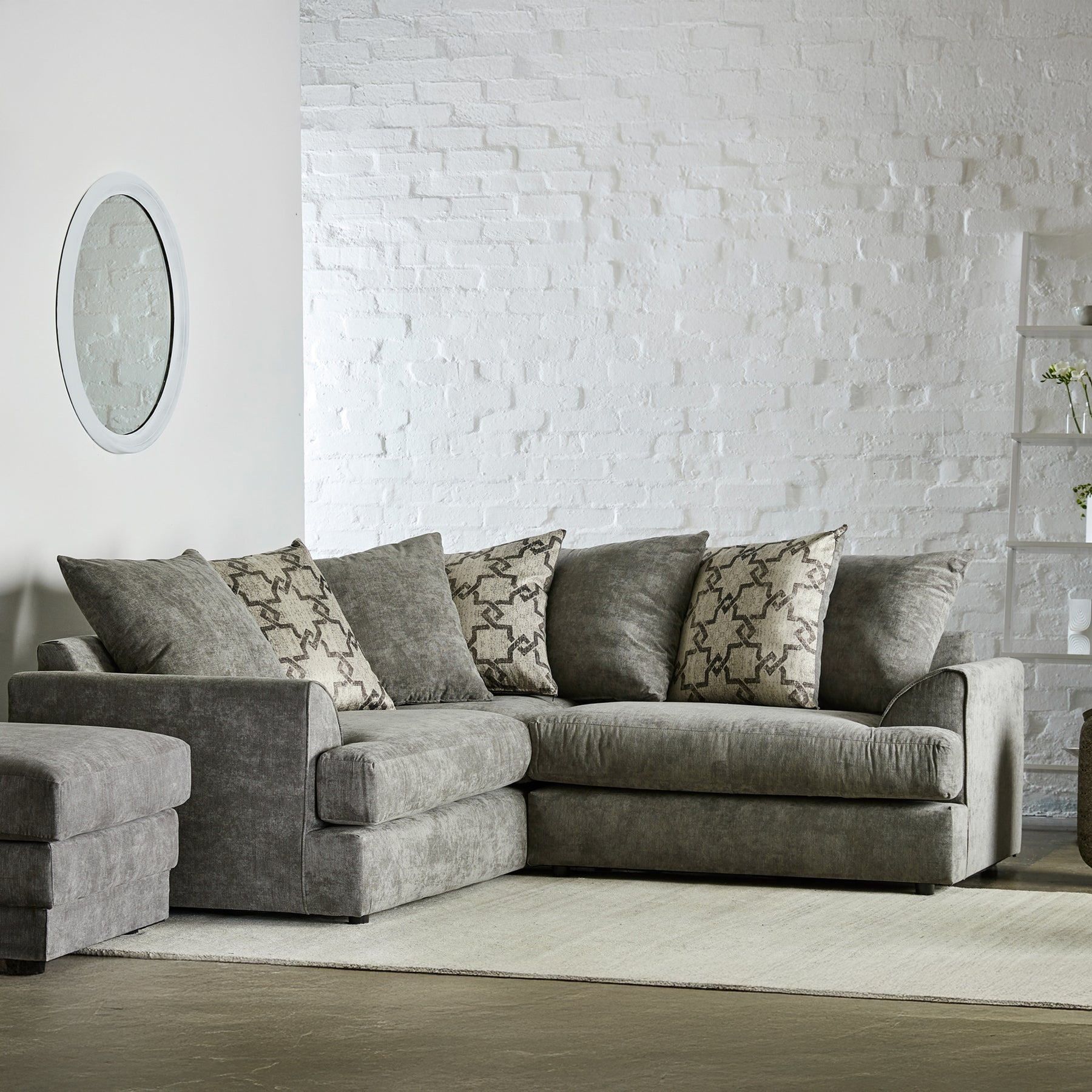 Hudson-corner-sofa-charcoal-cushions-pewter from Roseland Furniture