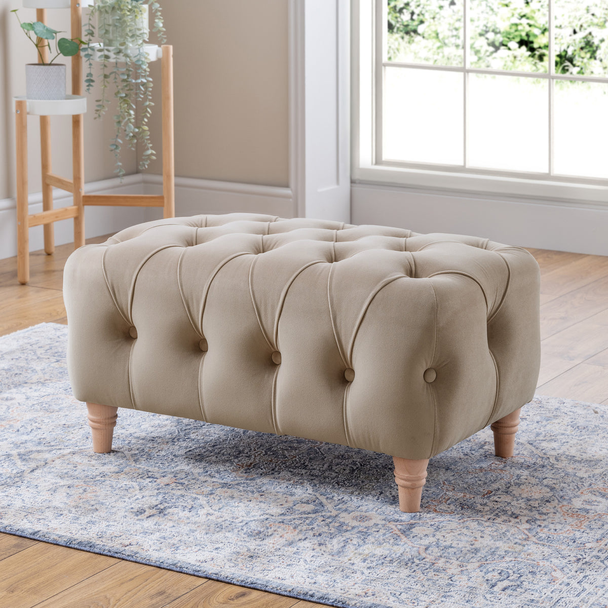 Clarence Putty Velvet Buttoned Footstool for living room