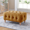 Clarence Ochre Velvet Buttoned Footstool for living room