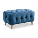 Clarence Sky Blue Velvet Buttoned Footstool from Roseland Furniture