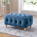 Clarence Sky Blue Velvet Buttoned Footstool for living room