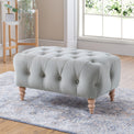 Balmoral Chalk Velvet Buttoned Footstool for living room