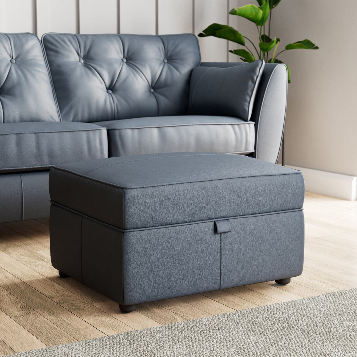 Edison Leather Storage Footstool Navy from Roseland Furniture