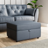 Edison Leather Storage Footstool Navy from Roseland Furniture