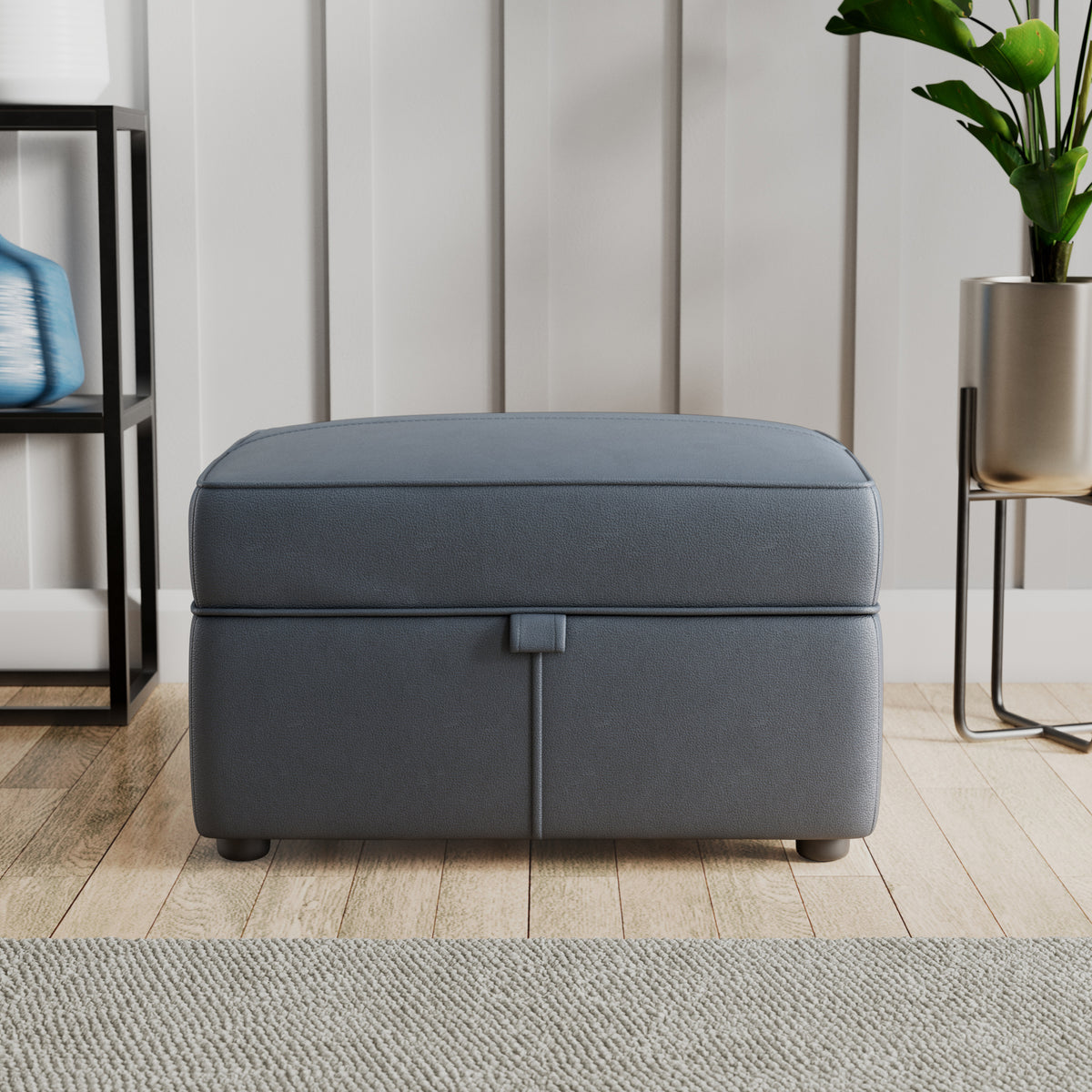 Edison Leather Storage Footstool Navy from Roseland Furniture