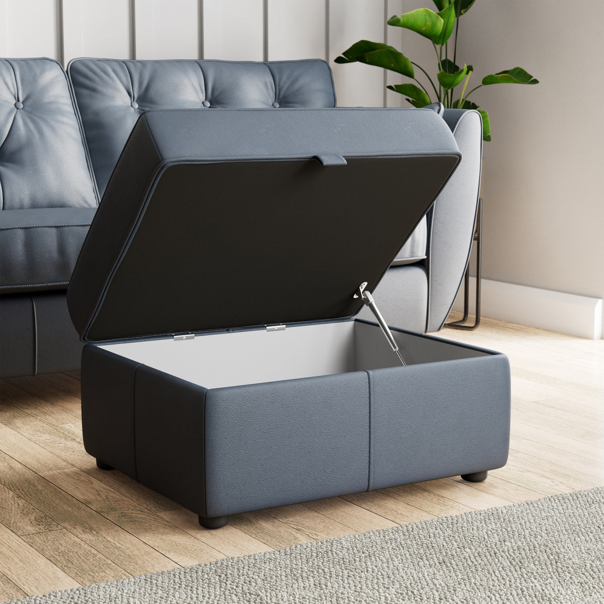 Edison Leather Storage Footstool Navy from Roseland Furniture
