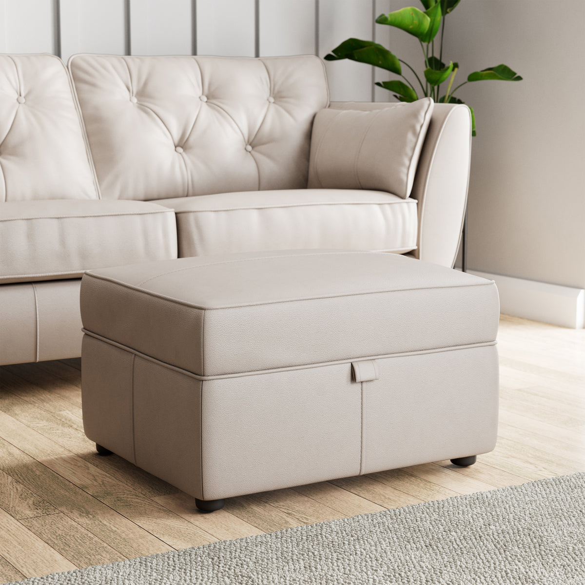 Edison Leather Storage Footstool Cloud Grey from Roseland Furniture