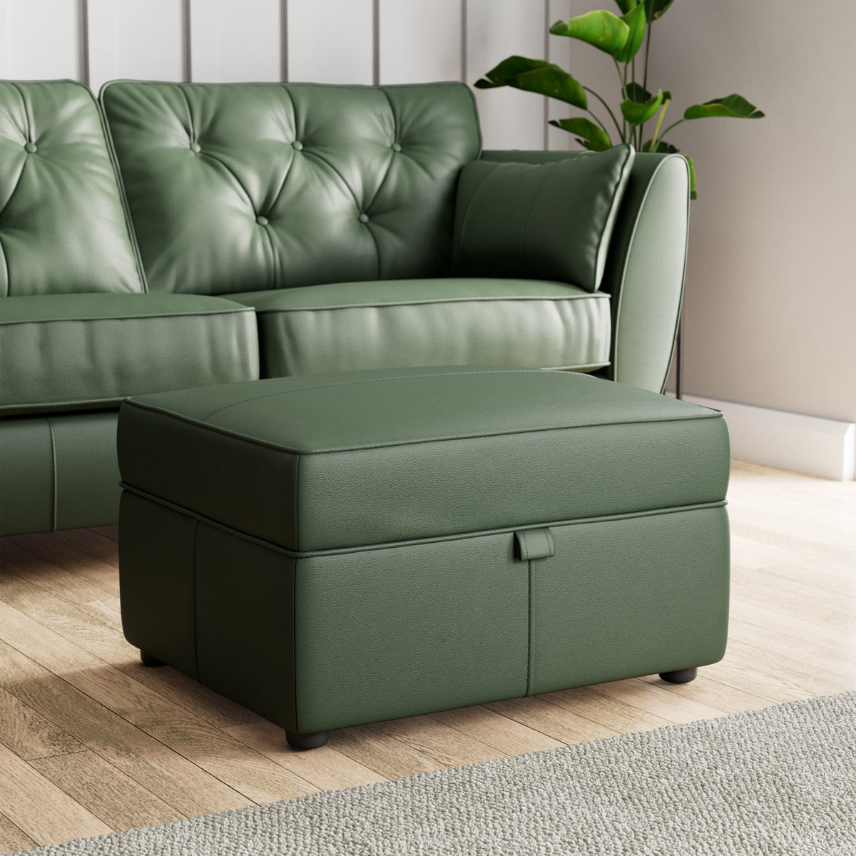 Edison Leather Storage Footstool Hunter Green from Roseland Furniture