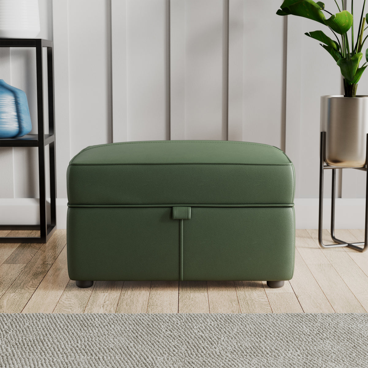 Edison Leather Storage Footstool Hunter Green from Roseland Furniture