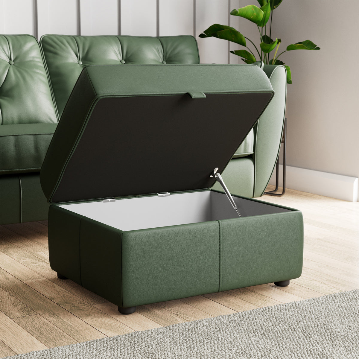 Edison Leather Storage Footstool Hunter Green from Roseland Furniture