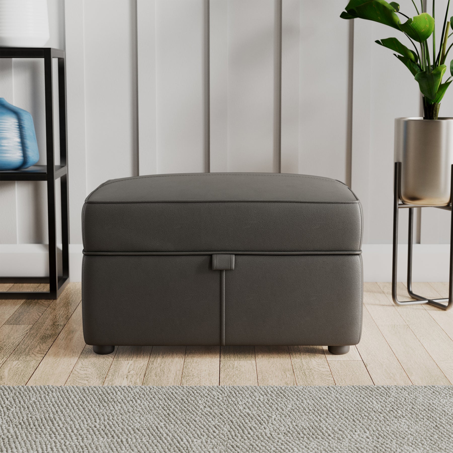 Edison Leather Storage Footstool Raven from Roseland Furniture