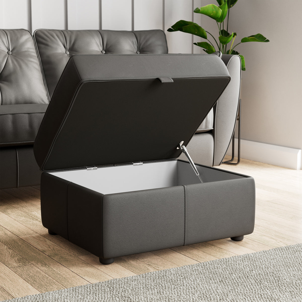 Edison Leather Storage Footstool Raven from Roseland Furniture