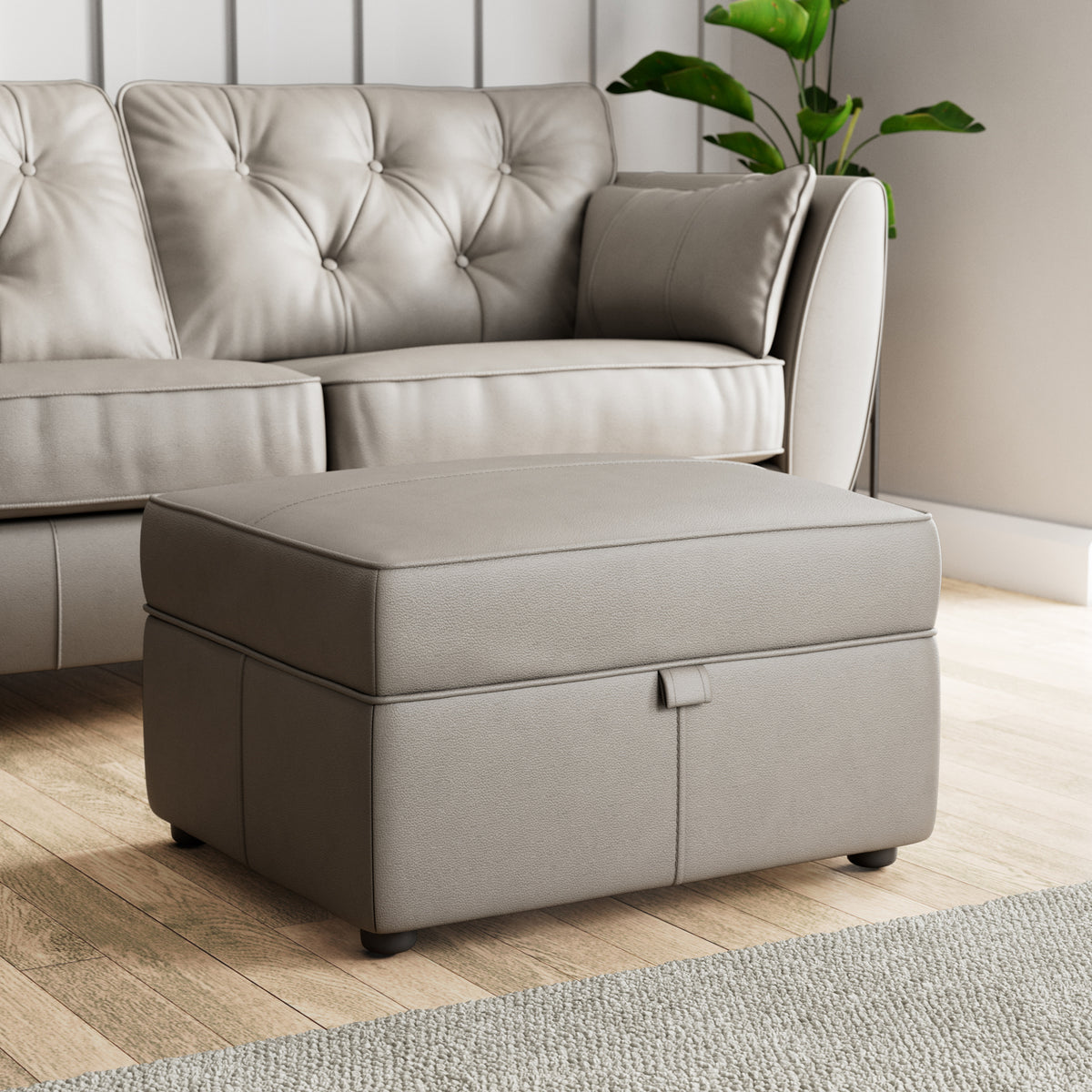 Edison Leather Storage Footstool Stone Grey from Roseland Furniture