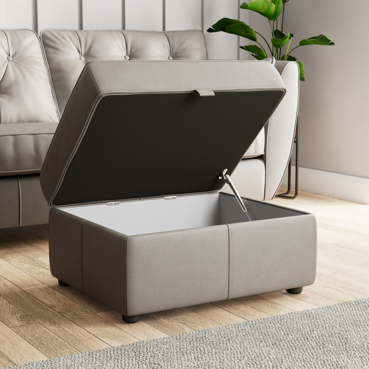 Edison Leather Storage Footstool Stone Grey from Roseland Furniture