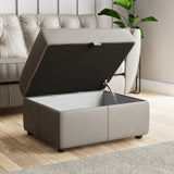 Edison Leather Storage Footstool Stone Grey from Roseland Furniture