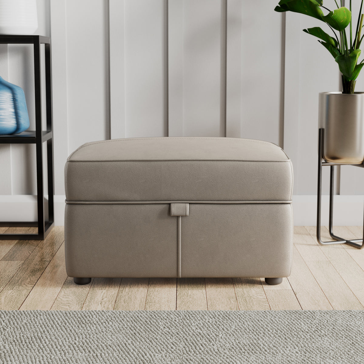 Edison Leather Storage Footstool Stone Grey from Roseland Furniture