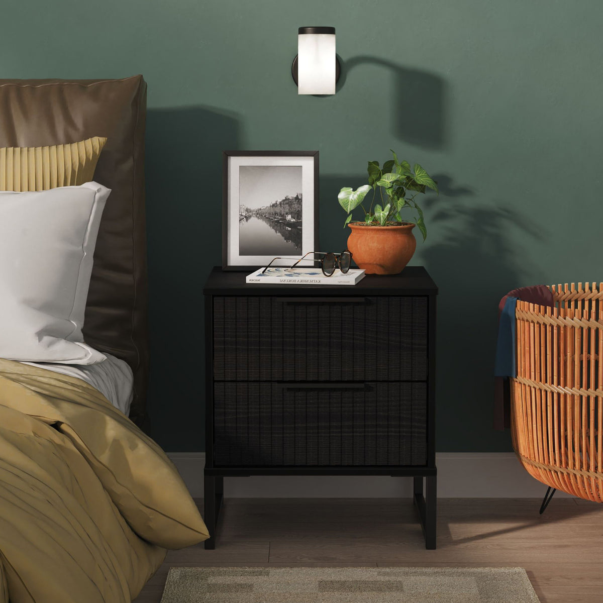 Callo Fluted 2 Drawer Bedside Matt Black from Roseland Furniture