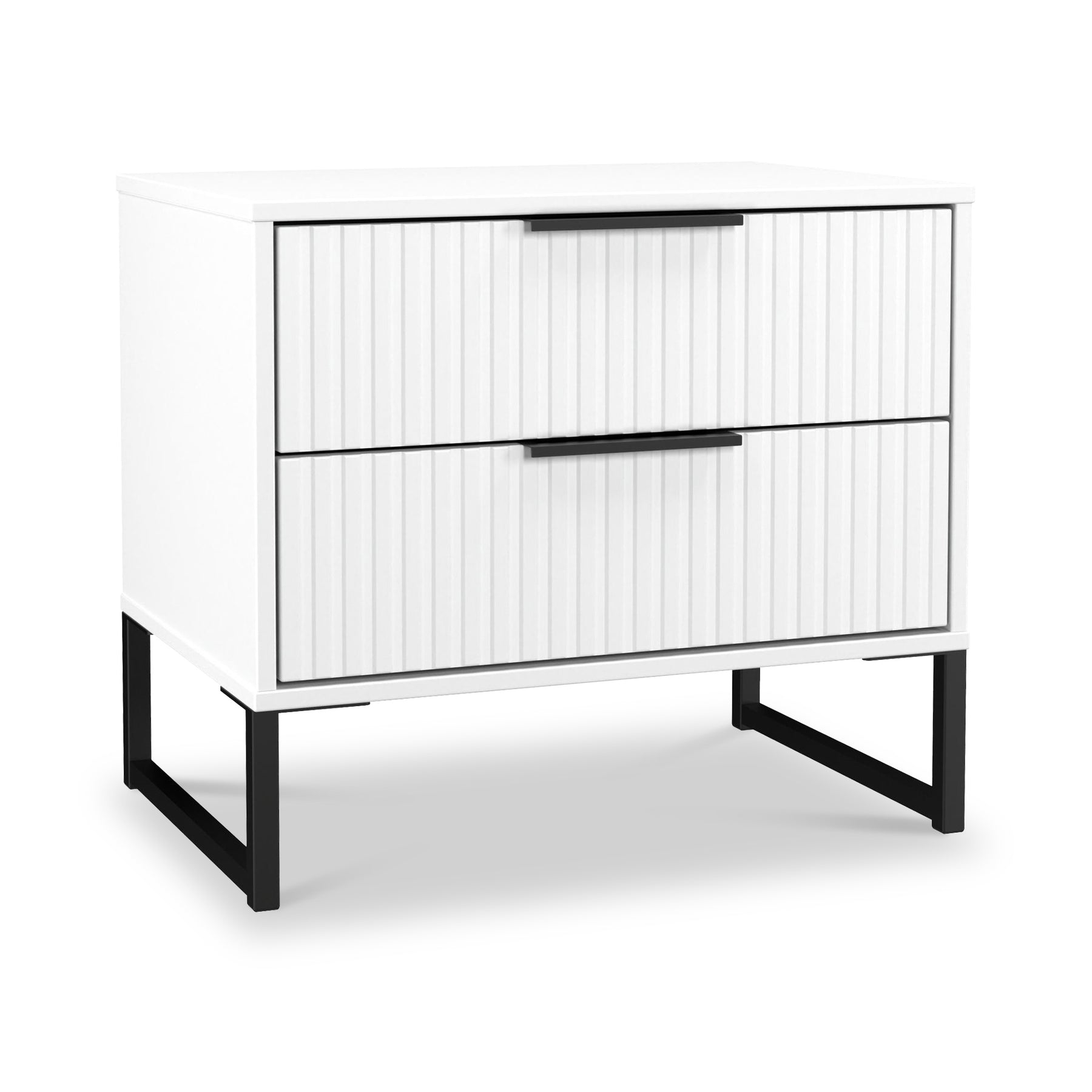 Callo Fluted 2 Drawer Side Table Matt White from Roseland Furniture