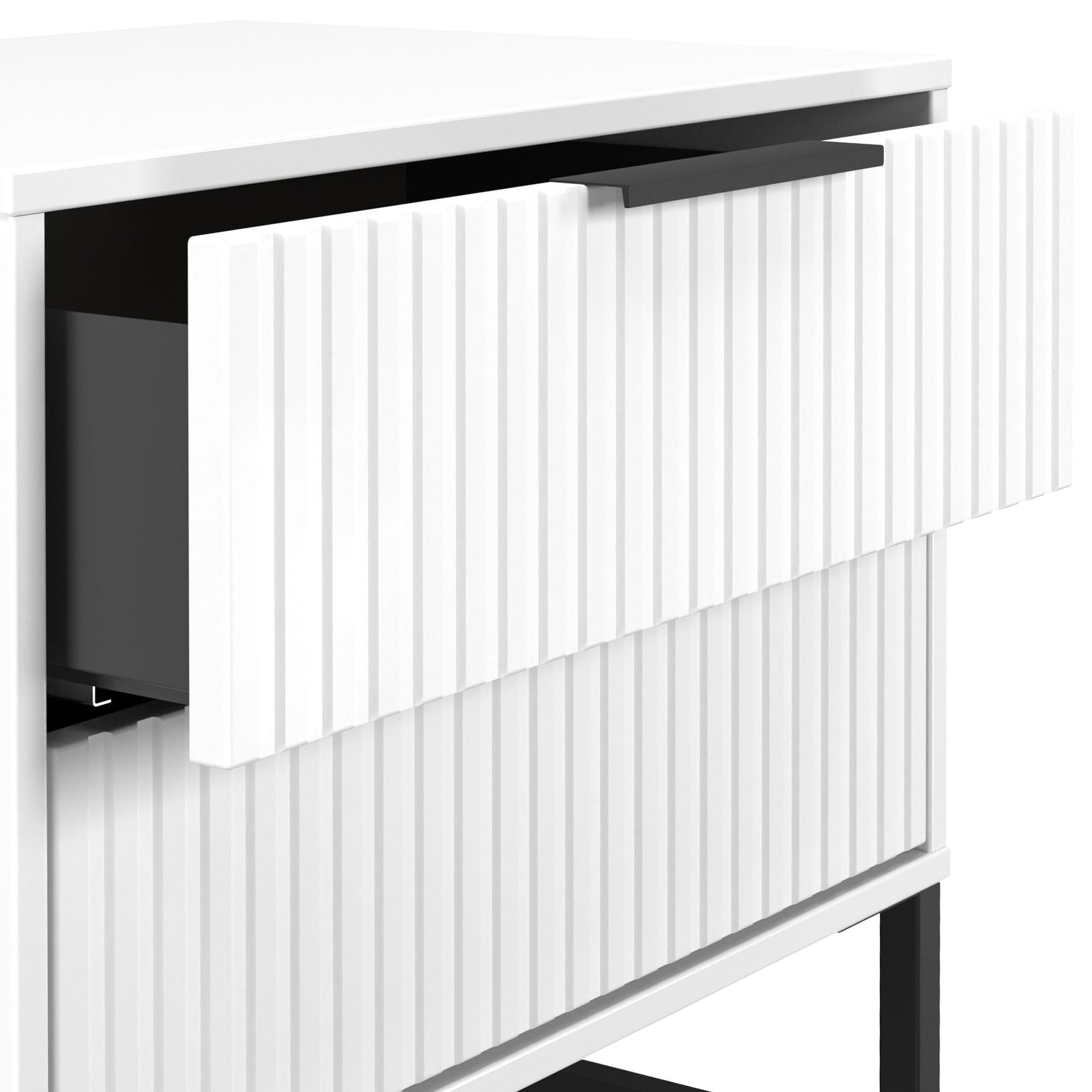 Callo Fluted 2 Drawer Side Table Matt White from Roseland Furniture