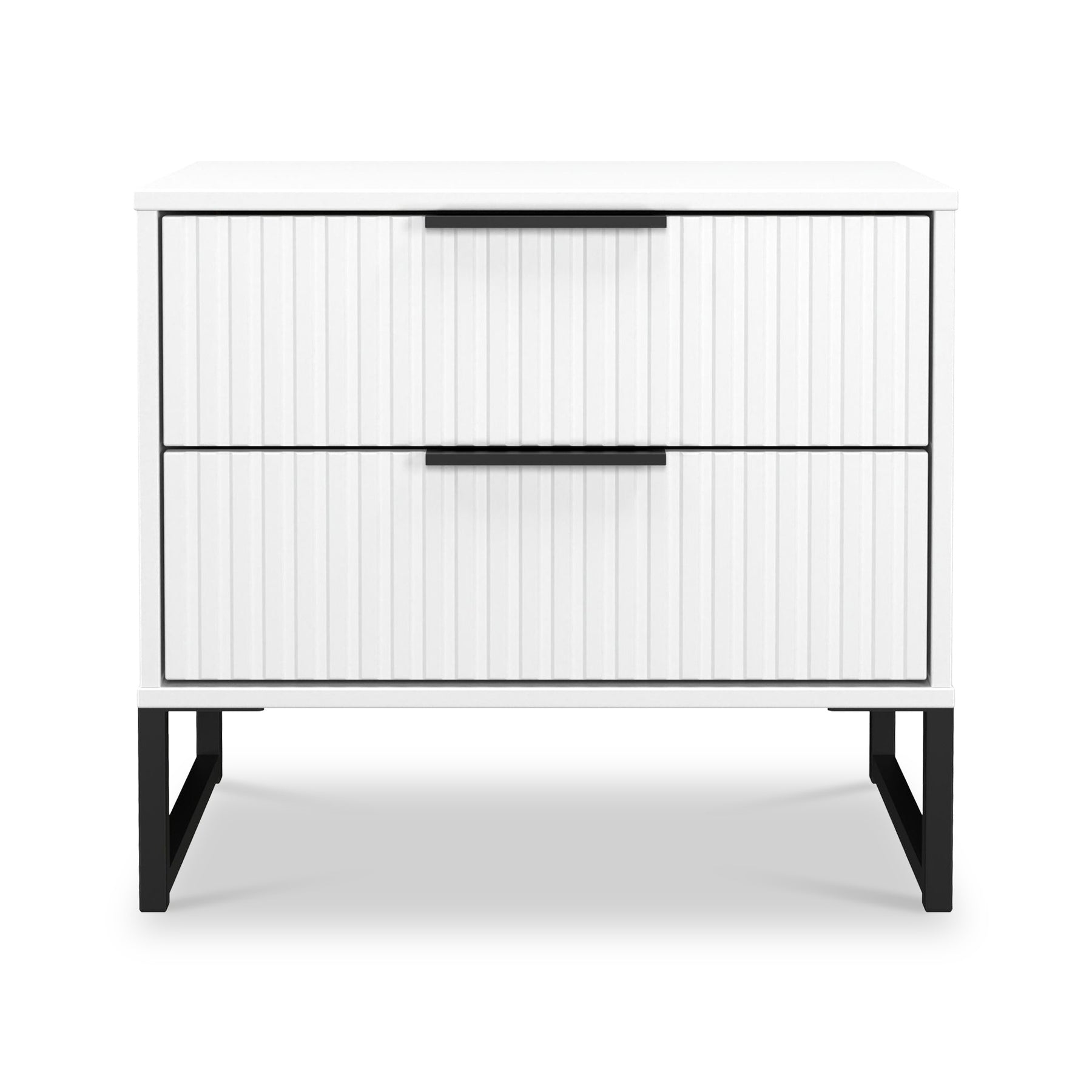 Callo Fluted 2 Drawer Side Table Matt White from Roseland Furniture