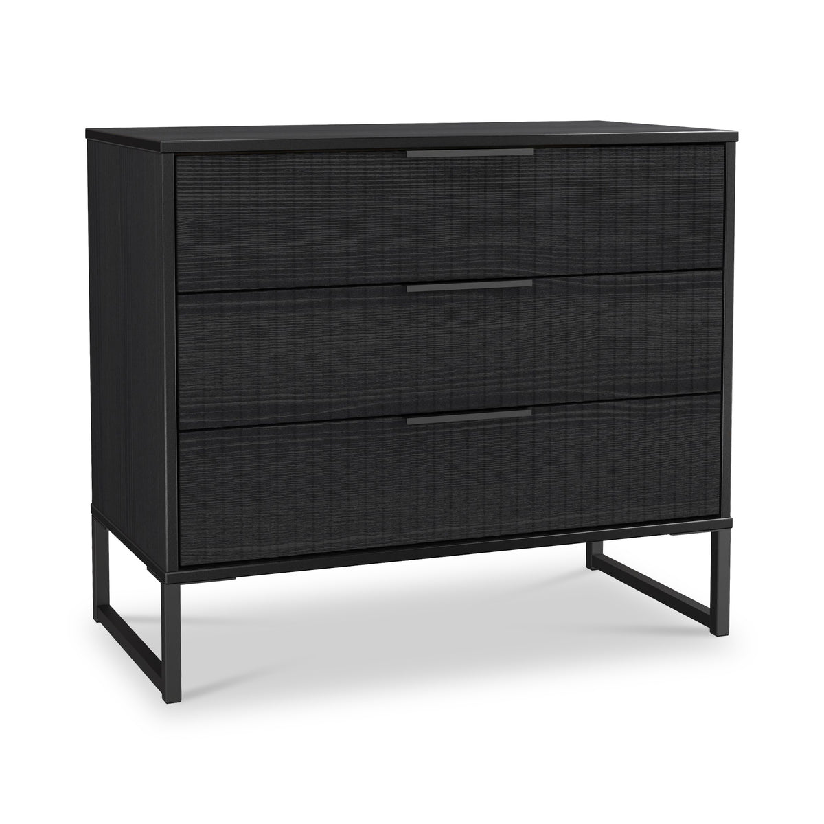 Callo Fluted 3 Drawer Wide Chest Matt Black from Roseland Furniture