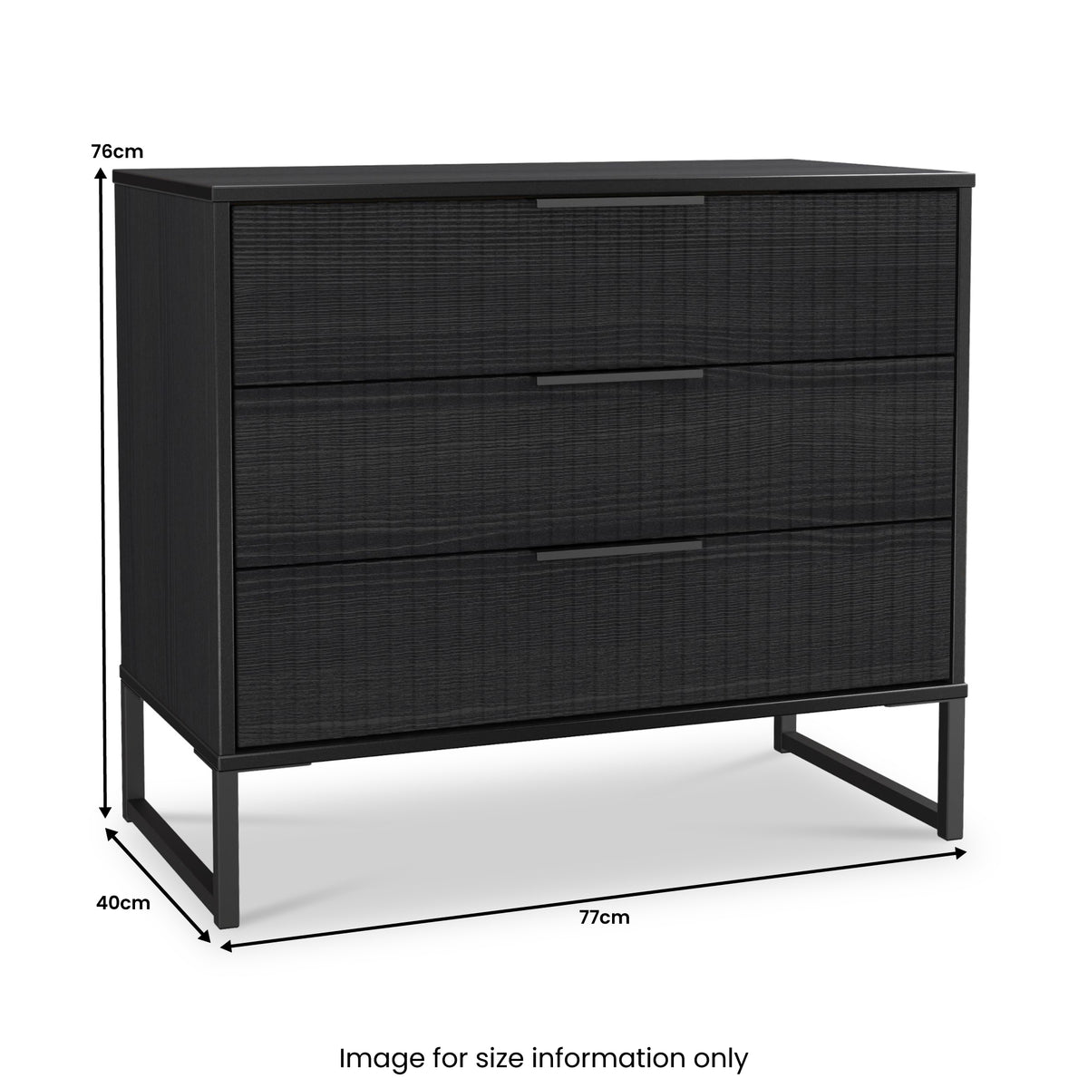 Callo Fluted 3 Drawer Wide Chest Matt Black from Roseland Furniture