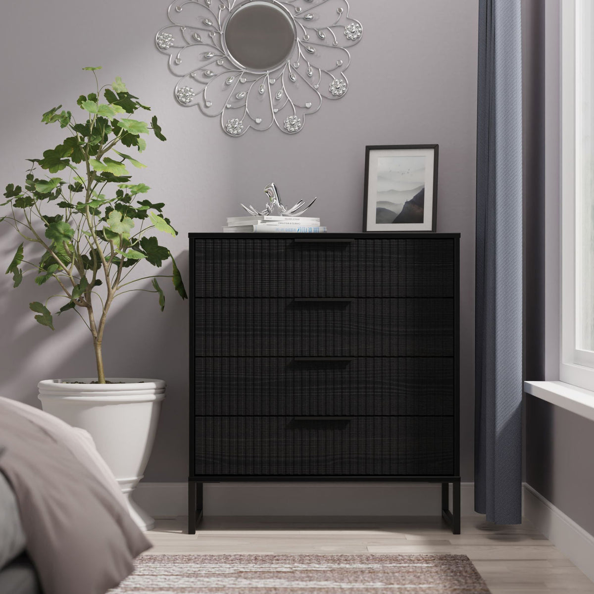 Callo Fluted 4 Drawer Chest Matt Black from Roseland Furniture